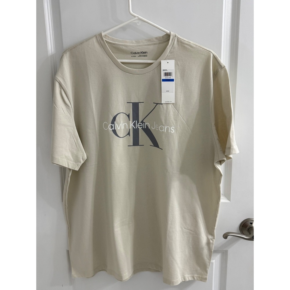 Calvin Klein Jeans Mens XL Bone White CK Logo Graphic T-Shirt New 40DC813 100